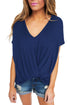 Sexy Blue Draped Front Knot Top